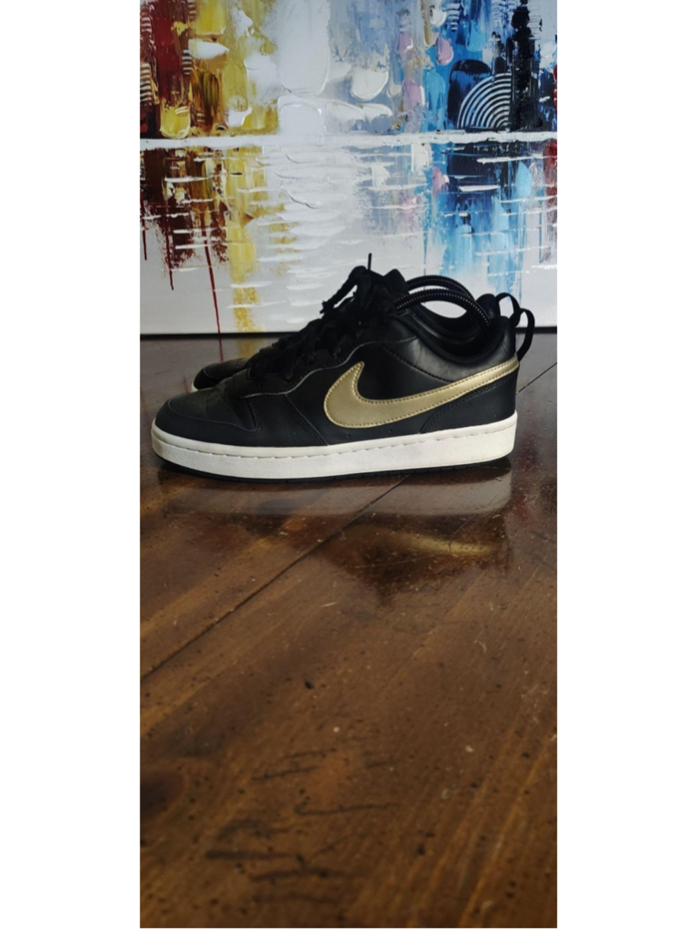Nike Court Borough Low 2 Shoes Youth Size 7Y Black Gold Sneakers BQ5448-011